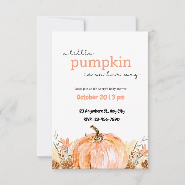 Little Pumpkin on the Way Baby Shower Invitation  Einladung (Vorderseite)