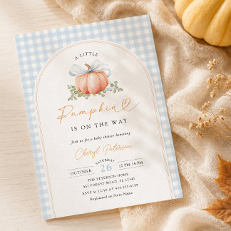 Little Pumpkin on the Way Blue Bow Boy Baby Shower Einladung