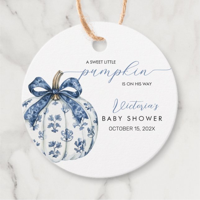 Little Pumpkin on the Way Boy Baby Shower Toile Geschenkanhänger (Vorderseite)