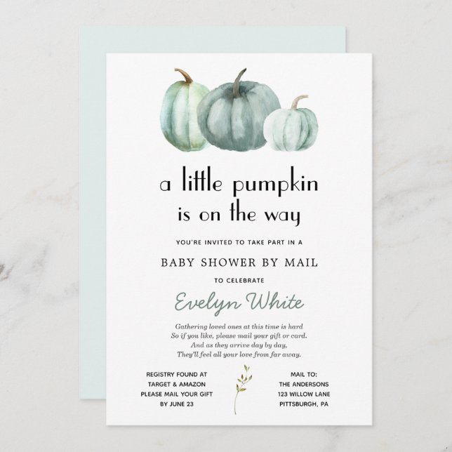 Little Pumpkin on Way Baby Shower by Mail Einladung (Vorne/Hinten)