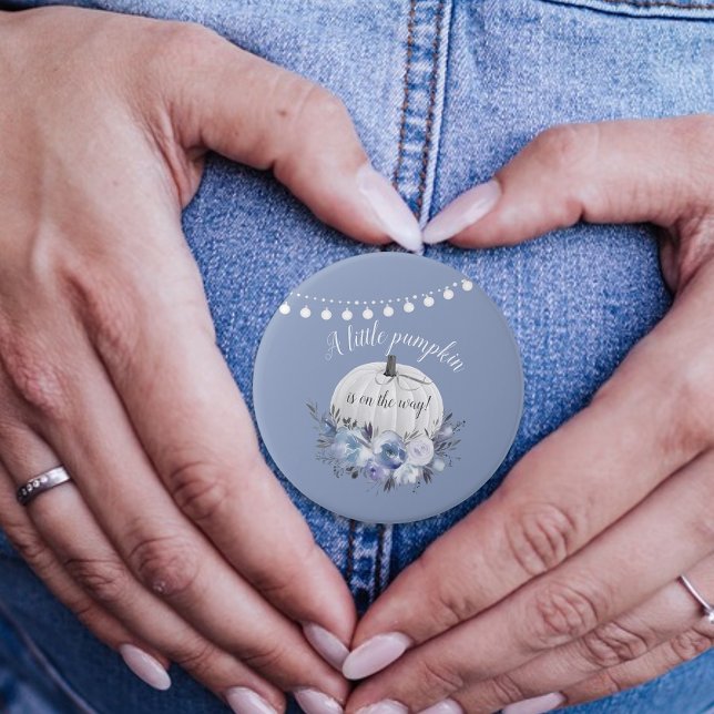 Little Pumpkin on Way Baby Shower Dusty Blue Button (Von Creator hochgeladen)