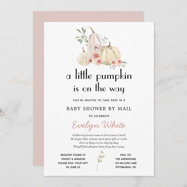 Little Pumpkin on Way Baby Shower von Mail Invi Einladung (Vorne/Hinten)