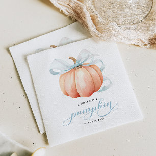 Little Pumpkin on Way Blue Bow Baby Shower Serviette
