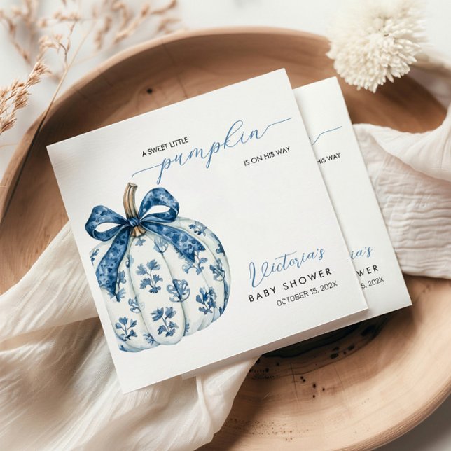 Little Pumpkin on Way Boy Baby Shower Blue Bow Serviette (Von Creator hochgeladen)