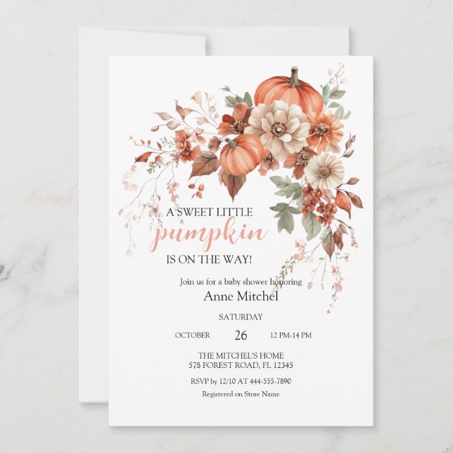 Little Pumpkin on Way Pink Bow Baby Shower Inv Einladung (Vorderseite)