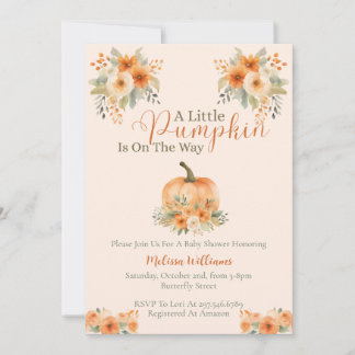 Little Pumpkin Orange Floral Fall Baby Shower  Einladung
