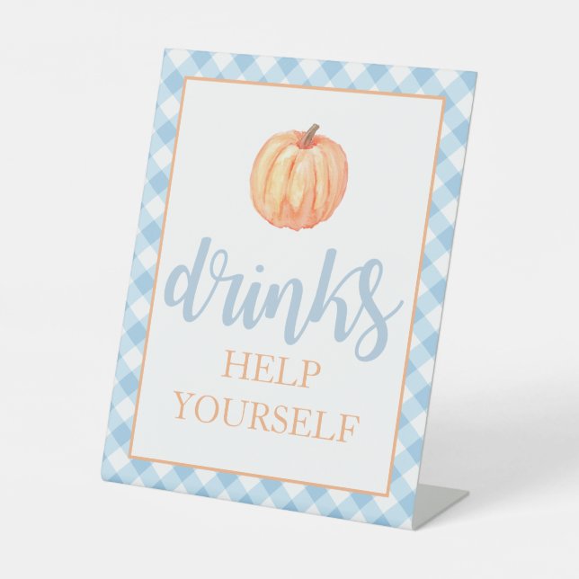 Little Pumpkin Pastel Blue Fall Birthday Drinks Pe Sockelschild (Vorderseite)