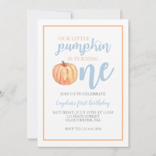 Little Pumpkin Pastel Blue Fall First Birthday Einladung