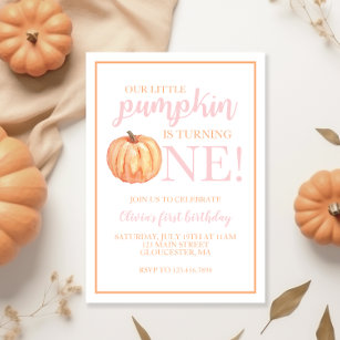 Little Pumpkin Pastel Pink Herbst Erster Geburtsta Einladung