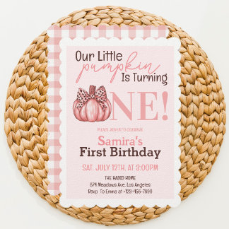 Little Pumpkin Pastel Pink Herbst Erster Geburtsta Einladung