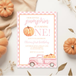 Little Pumpkin Pastel Pink LKW ersten Geburtstag Einladung
