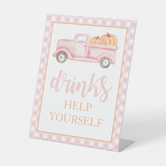 Little Pumpkin Pastel Pink Truck Drinks Sockelschild (Vorderseite)