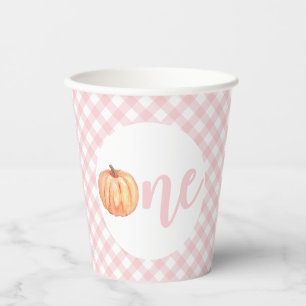 Little Pumpkin pastel rosa kariert ersten Geburtst Pappbecher