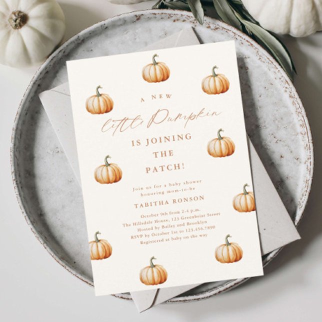Little Pumpkin Patch Fall Baby Dusche Einladung (Hand-painted little pumpkin patch baby shower invitations.)