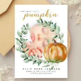 Little Pumpkin Photo Fall Greenery Baby Shower Dankeskarte