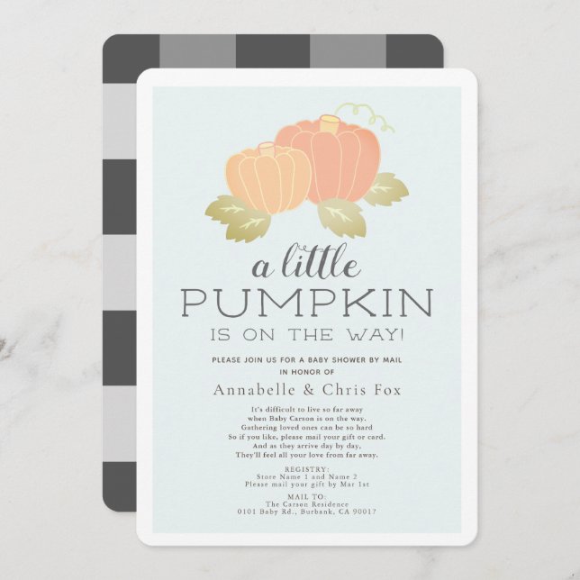 Little Pumpkin Pink Black Baby Shower by Mail Einladung (Vorne/Hinten)