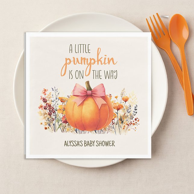 Little Pumpkin Pink Bow Baby Girl Dusche Serviette (Little Pumpkin baby girl shower paper napkins)