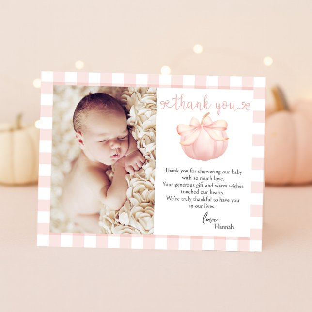 Little Pumpkin Pink Bow Foto Babydusche Dankeskarte (Von Creator hochgeladen)