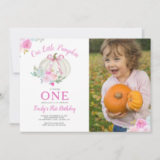 Little Pumpkin Pink Bow Girls Erstes Geburtstags-F Einladung