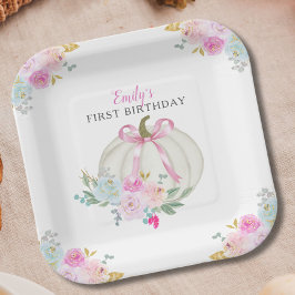 Little Pumpkin Pink Bow Girls zum ersten Geburtsta Pappteller