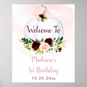 Little Pumpkin Pink Burgundy Birthday Welcome Poster