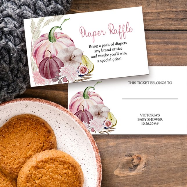 Little Pumpkin Pink Diaper Raffle Umschließkarte Begleitkarte (Fall baby shower diaper raffle enclosure card with pink pumpkins)