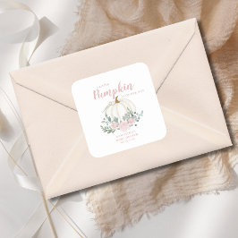 Little Pumpkin Pink Floral Baby Dusche Quadratischer Aufkleber