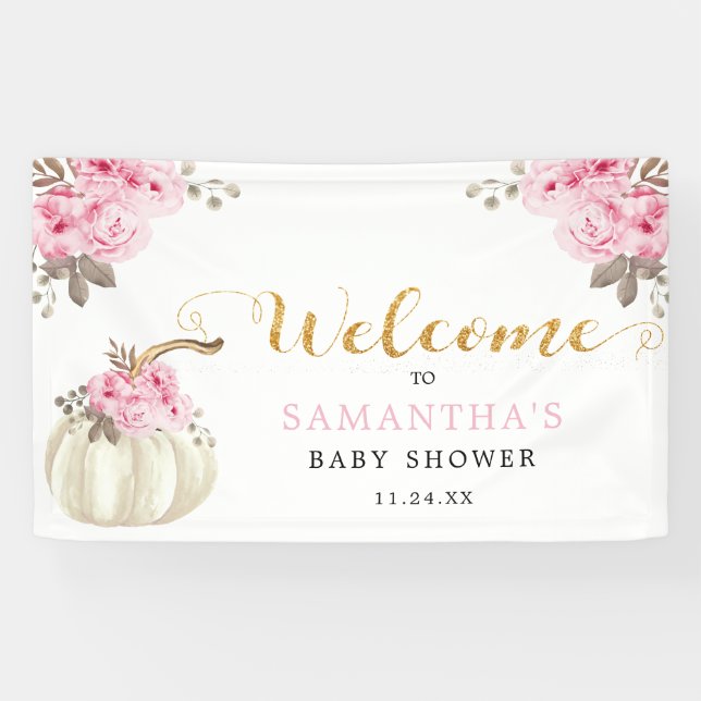 Little Pumpkin Pink Floral Baby Dusche Willkommen Banner (Horizontal)