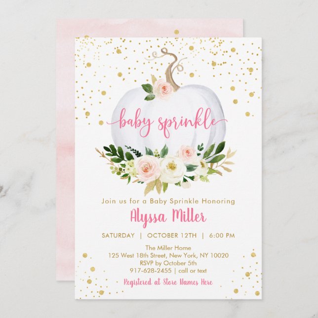 Little Pumpkin Pink Floral Baby Sprinkle Einladung (Vorne/Hinten)
