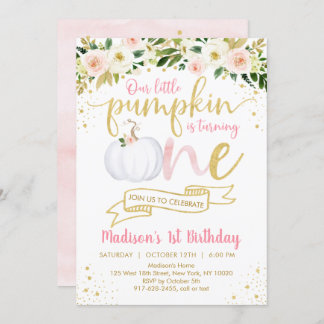 Little Pumpkin Pink Floral Erster Geburtstag Einladung