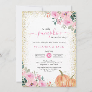 Little Pumpkin Pink Floral Fall Baby Dusche Einladung