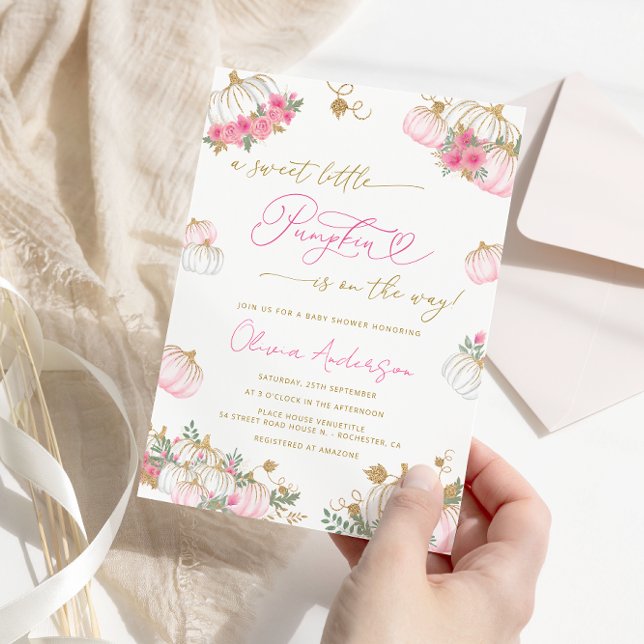 Little Pumpkin Pink Floral Girl Babydusche Einladung (Von Creator hochgeladen)