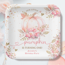 Little Pumpkin Pink Floral Girl Fall 1. Geburtstag Pappteller