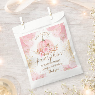 Little Pumpkin Pink Floral Girl Fall 3. Geburtstag Geschenktütchen