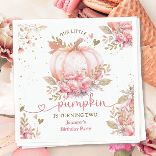 Little Pumpkin Pink Floral Girl Herbst 2. Geburtst Serviette