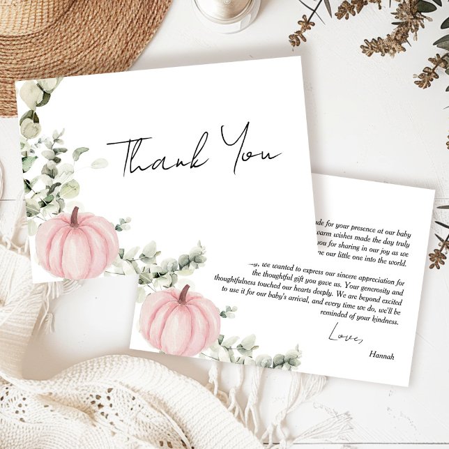 Little Pumpkin Pink Girl Fall Baby Dusche Dankeskarte (Von Creator hochgeladen)