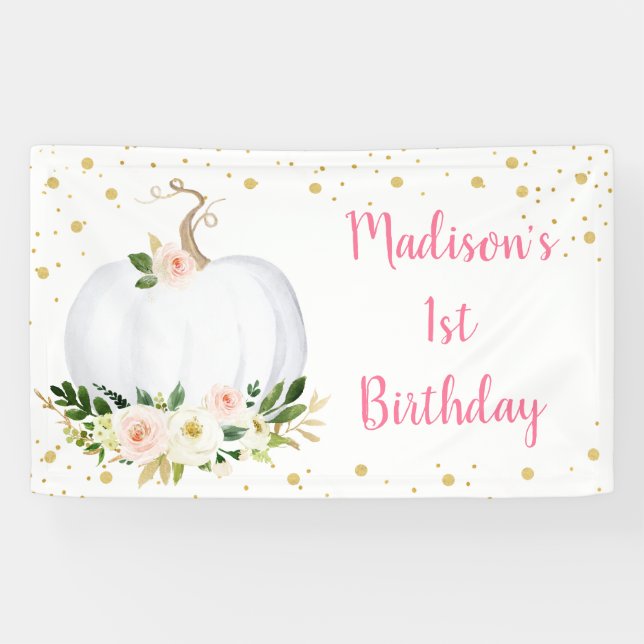Little Pumpkin Pink Gold Geburtstag Banner (Horizontal)