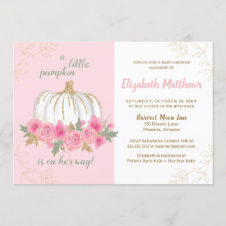 Little Pumpkin Pink Gold Herbst Girl Baby Dusche Einladung