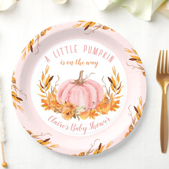 Little Pumpkin Pink Herbst Mädchen Babydusche Pappteller (Little Pumpkin Pink Fall Autumn Girl Baby Shower Paper Plates)