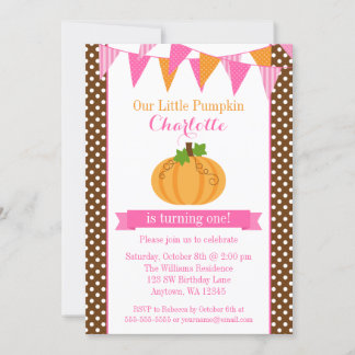 Little Pumpkin Pink Orange Bunting Girl Birthday Einladung