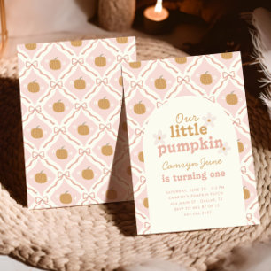 Little Pumpkin Pink Preppy Coquette 1. Geburtstag Einladung