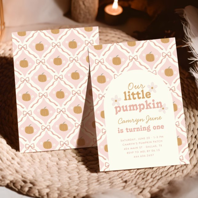 Little Pumpkin Pink Preppy Coquette 1. Geburtstag Einladung (Von Creator hochgeladen)