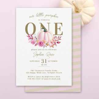 Little Pumpkin Pink Roses 1. Elegant Geburtstag Einladung