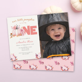 Little Pumpkin Pink Roses Herbstlaubs 1. Geburtsta Einladung