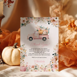 Little Pumpkin Pink Truck Fall Floral Baby Dusche Dankeskarte