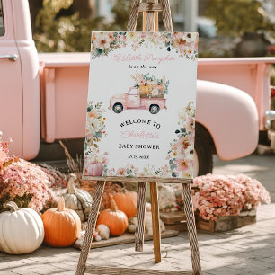 Little Pumpkin Pink Truck Fall Floral Baby Dusche Poster