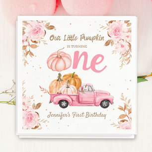 Little Pumpkin Pink Truck Girl Fall 1. Geburtstag Serviette
