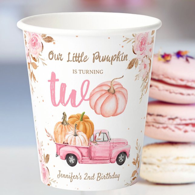 Little Pumpkin Pink Truck Girl Herbst 2. Geburtsta Pappbecher (Von Creator hochgeladen)