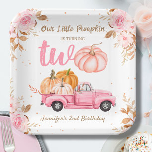Little Pumpkin Pink Truck Girl Herbst 2. Geburtsta Pappteller