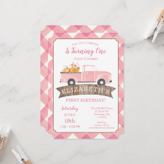 Little PUMPKIN Pink Truck Girls Erster Geburtstag Einladung